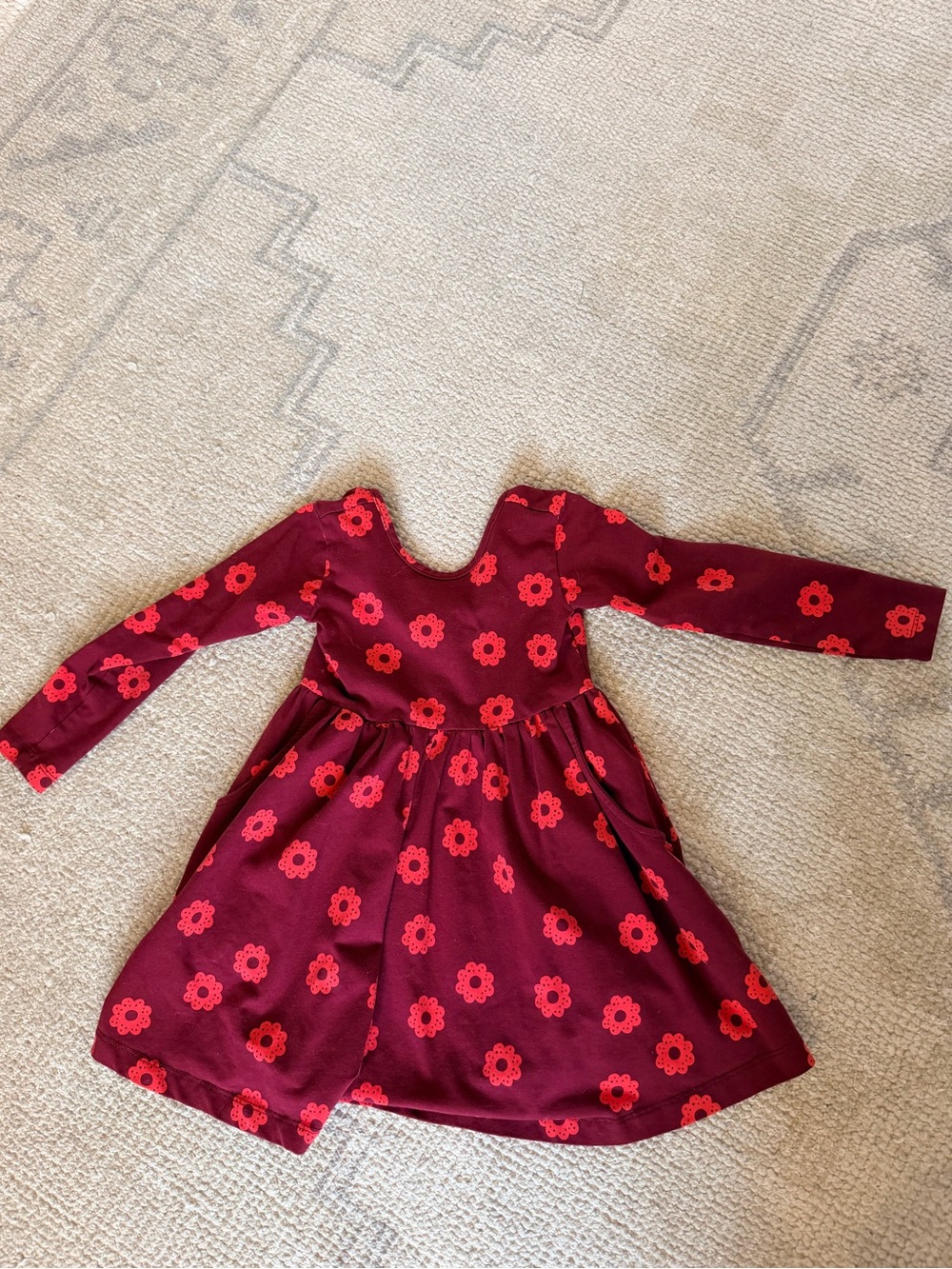 Hanna Andersson Burgundy Dress with Red Flower Print